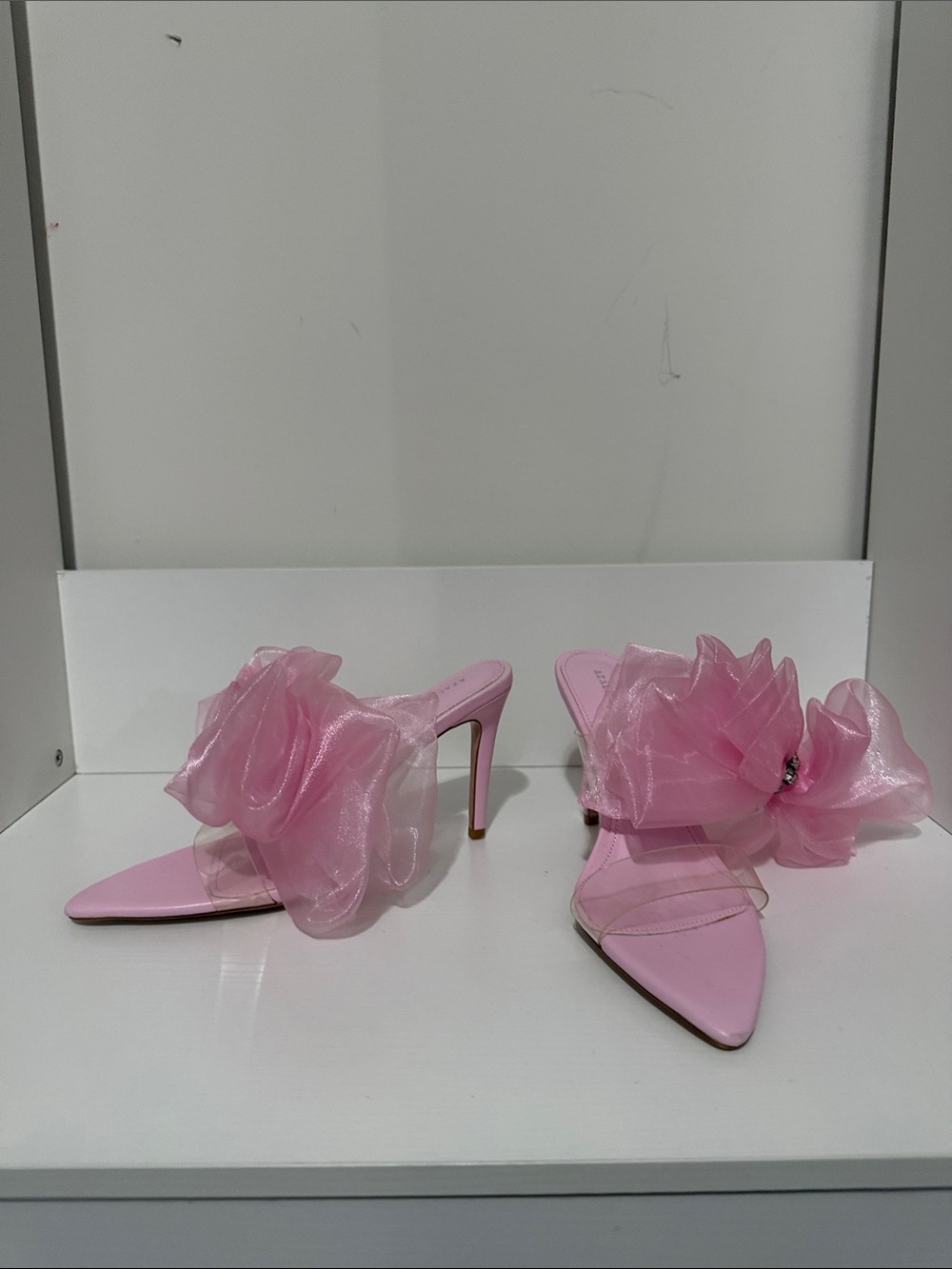 Pink Organza Floral Stiletto Mules